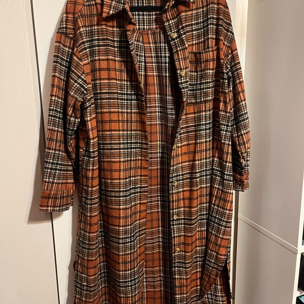 Longline Flannel in Orange and Black